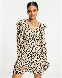 Леопардовое платье с запахом и оборками Na-kd