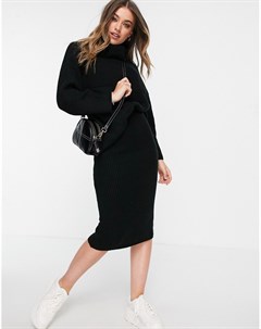 Черная трикотажная юбка миди в рубчик от комплекта Asos design