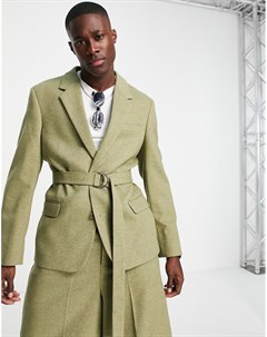 Шалфейно зеленый пиджак зауженного кроя с ремнем Asos design