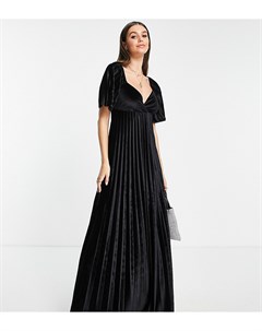 Черное плиссированное платье макси из бархата с перекрученной отделкой на спине и завышенной талией  Asos tall
