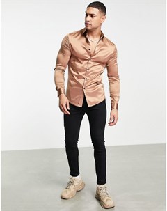 Атласная зауженная рубашка цвета мокка Asos design