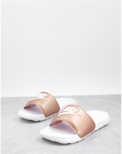 Белые шлепанцы с ремешками цвета розового золота Victori Nike
