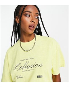Желтая oversized футболка с фирменным принтом от комплекта Collusion