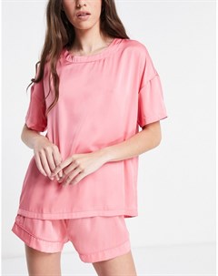 Атласная пижамная футболка розового цвета Выбирай и Комбинируй Asos design