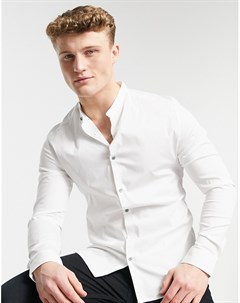 Облегающая рубашка белого цвета с длинными рукавами и воротником с застежкой на пуговицах River island