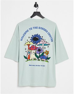 Голубая футболка в стиле oversized с принтом персонажей мультфильма на спинке Asos design