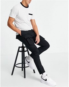 Черные зауженные брюки карго с карманами спереди Topman