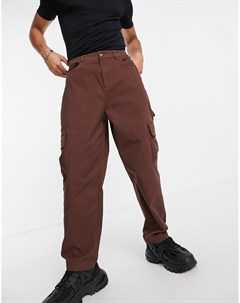 Коричневые брюки карго с широкими штанинами Asos design
