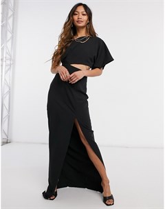Платье макси черного цвета на одно плечо с декоративным вырезом и разрезом сбоку Vesper