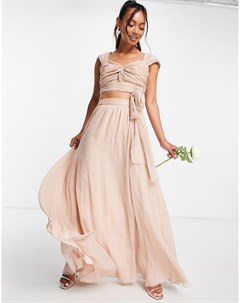 Мягкая юбка макси светло розового цвета для подружки невесты от комплекта Bridesmaid Asos design