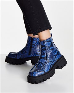 Синие ботинки со змеиным принтом в стиле лоферов на толстой подошве Anaconda Asos design