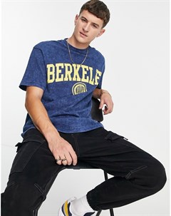 Синяя oversized футболка с принтом Berkeley Topman