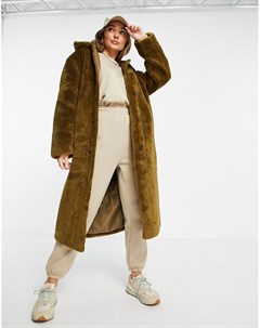 Пальто на пуговицах из искусственного меха оливкового цвета Asos design