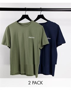 Набор из 2 футболок темно синего цвета и цвета хаки с фирменной надписью на груди Essentials Jack & jones