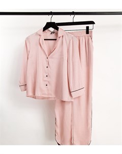 Атласная розовая пижама с окантовкой и принтом в горошек Vero moda tall