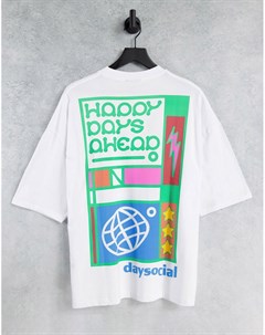Белая oversized футболка с крупным абстрактным принтом на спине ASOS Daysocial Asos day social