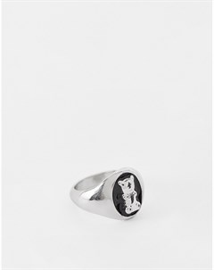 Серебристое кольцо печатка с медведем Asos design