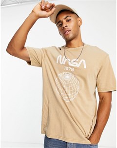 Бежевая oversized футболка с принтом NASA на груди Only & sons
