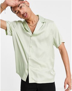 Атласная рубашка мятного цвета с глубоким вырезом и отложным воротником Asos design