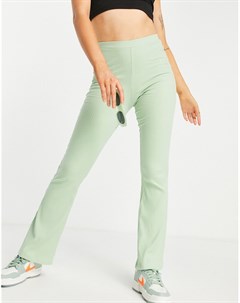 Шалфейно зеленые расклешенные брюки в рубчик Asos design