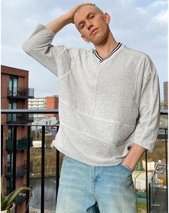 Серая меланжевая oversized футболка из велюра с рукавами до локтя Asos design