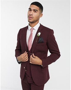 Бордовый супероблегающий пиджак из саржевой ткани с добавлением шерсти Wedding Asos design