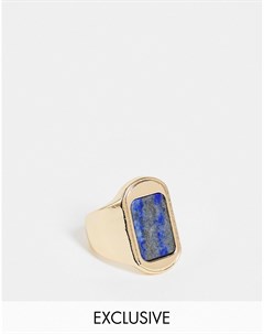 Золотистое кольцо печатка с синим камнем Inspired Reclaimed vintage