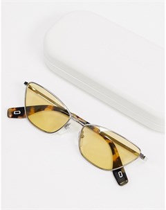 Квадратные солнцезащитные очки с желтыми стеклами в серебристой оправе Marc jacobs