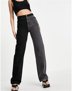 Черные выбеленные джинсы в стиле колор блок с прямыми штанинами в стиле 90 х Topshop