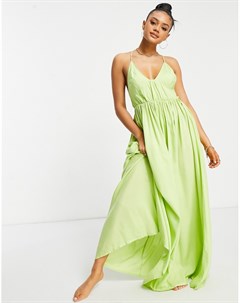 Светло зеленое пляжное платье макси со сборками и лямками Asos design