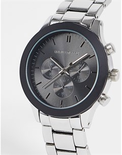Серебристые часы браслет с черным циферблатом Asos design