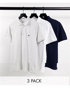 Набор из 3 футболок поло с логотипом белого серого и синего цветов Abercrombie & fitch