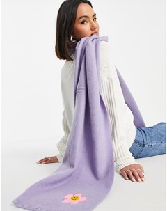 Очень мягкий длинный шарф сиреневого цвета из смесового переработанного материала с вышивкой улыбающ Asos design
