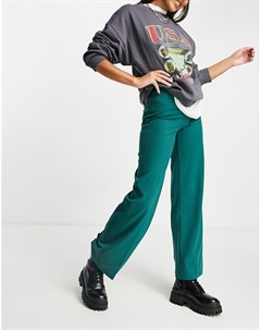 Темно зеленые свободные брюки с широкими штанинами в винтажном стиле Bershka