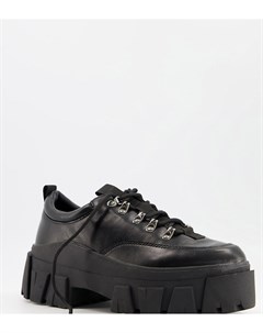 Черные туфли для широкой стопы из искусственной кожи со шнуровкой и массивной подошвой Asos design