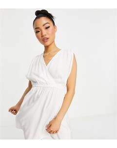 Белое пляжное платье мини из переработанных материалов со сборками Petite Asos design