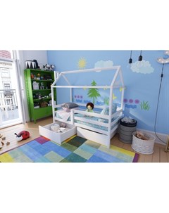 Детская кроватка домик КД 3 140 с ограничителем и комплектом ящиков Rooroom