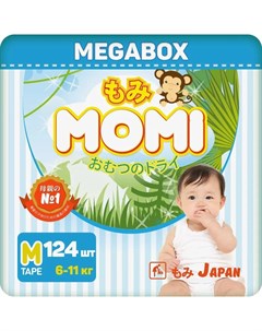 Японские подгузники Monkey Megabox M 6 11кг 124шт Momi