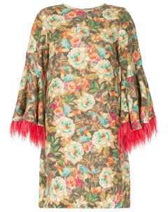 Платье с цветочным принтом и отделкой перьями на рукавах Bambah