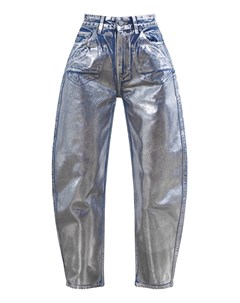 Голубые джинсы с серебристым покрытием Ganni