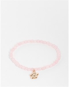Розовый эластичный браслет с полудрагоценными камнями и подвеской в виде цветка Asos design