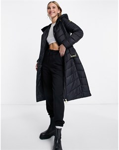 Длинная стеганая куртка черного цвета с застежкой пряжкой Lineout Barbour