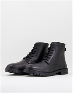 Черные кожаные ботинки на толстой подошве со шнуровкой Silver street