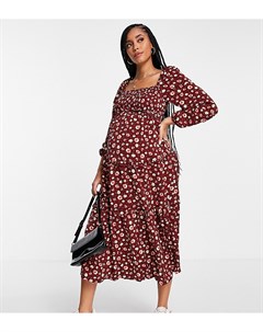 Бордовое ярусное платье мидакси с цветочным принтом Missguided maternity