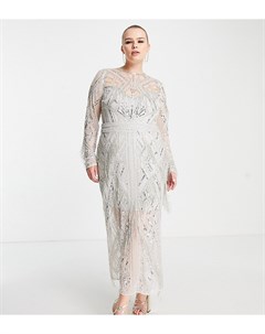 Серебристое платье миди с вырезанным узором и бахромой Curve Asos edition