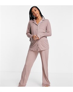 Супермягкий пижамный комплект розовато лилового цвета с длинными рукавами и атласной окантовкой Mate Loungeable