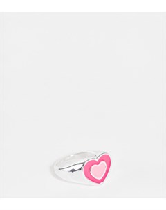 Броское серебристое кольцо в форме сердца с розовой эмалью Exclusive Big metal london