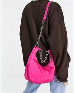 Розовая нейлоновая сумка на плечо с ремешком цепочкой Topshop