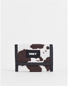 Черный бумажник с коровьим принтом и большим логотипом Obey
