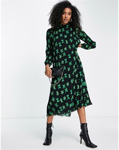 Плиссированное платье миди с зеленым цветочным принтом Y.a.s